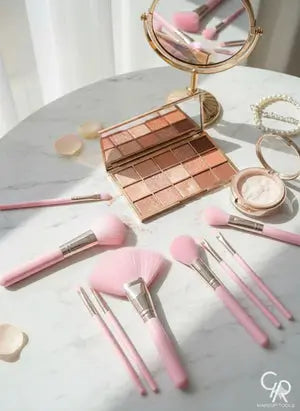 GR Professional Pink Makeup Brush Set – Soft Synthetic Bristles Kit for Face & Eyes UAE Fast Delivery